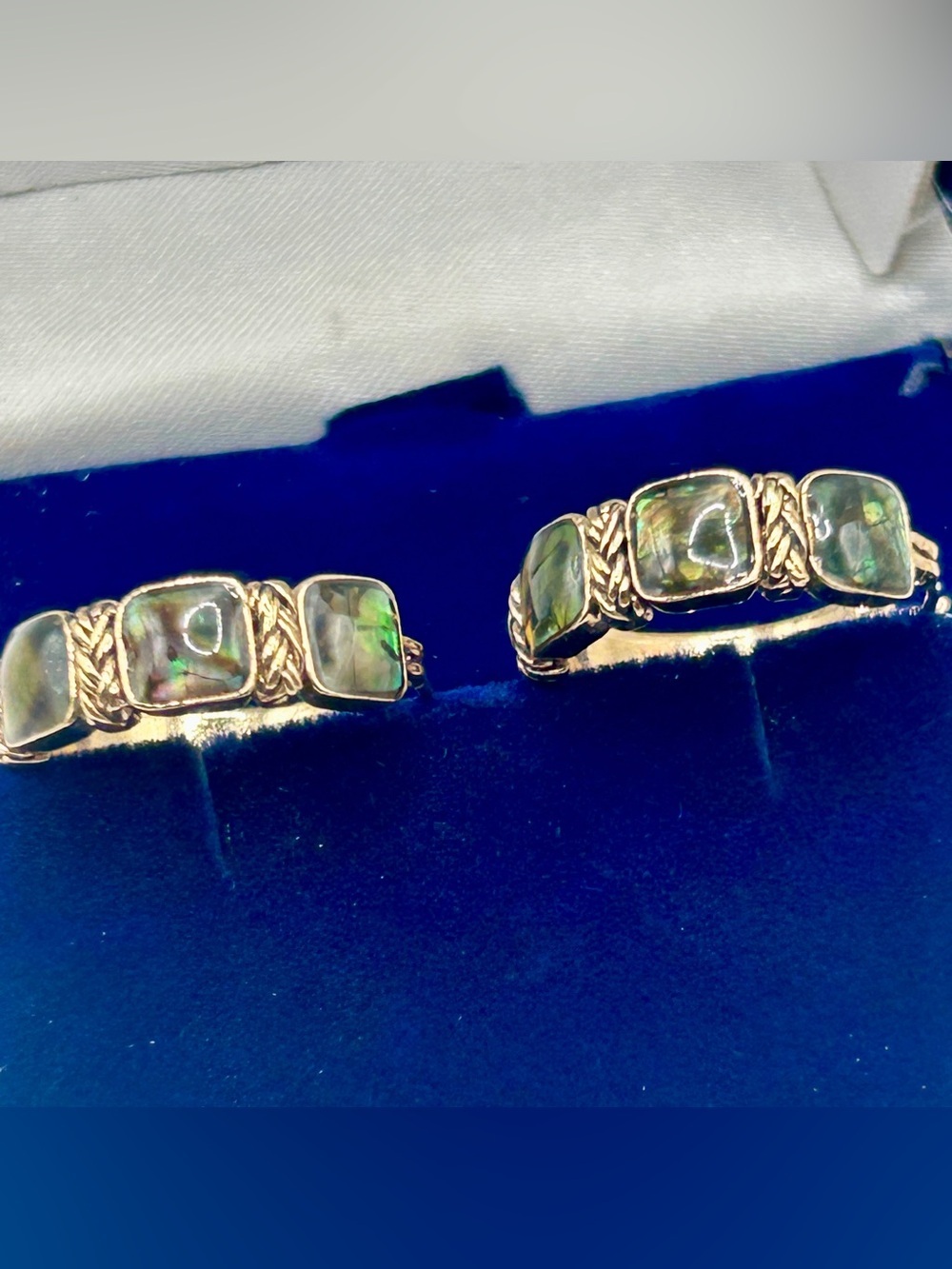 Vintage Monet Gold Chunky Hoop Green Abalone Inlay Earrings​